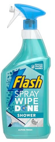 Flash Spray Wipe Done Shower Cleaner 800ml – Alpine Fresh Scent Streak-Free Finish No Scrubbing or Rinsing Removes Soap Scum & Watermarks Fast-Acting Daily Shower Spray x 1 Pack
