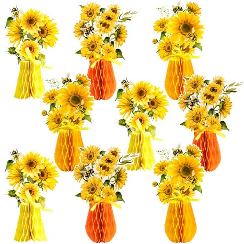 SUNBEAUTY 9 Stück Sonnenblume Wabenbälle Dekoration,Blume Geburtstag Party Dekorationen Sonnenblumen Waben Tischdekorationen für Mädchen Geburtstag Baby Shower Hochzeit