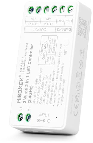 LIGHTEU®, Miboxer 2-Draht 2 in 1 LED Controller (2,4 GHz) Dimmer für CCT LED-Streifen, kompatibel mit 2.4GHz MiBoxer Fernbedienungen und Tuya Smart App LC2-RF