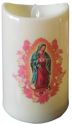 yeeplant Flammenlose Jesus-Kerze mit Guadalupe-Jungfrau Maria-Design, warmgelbes Licht für religiöse und kirchliche Dekoration