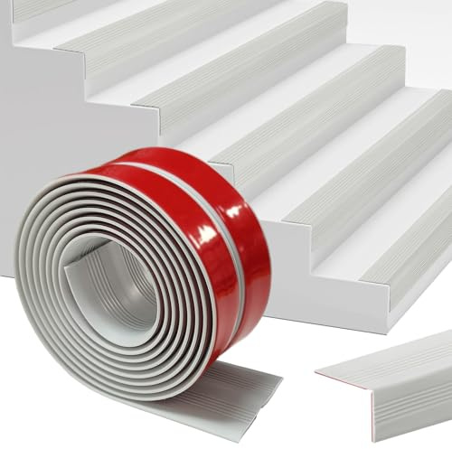 Treppenkantenprofil Selbstklebend 2M, Stufenkantenprofil Antirutsch Treppenstufen PVC Kantenstreifen, Treppenprofil Kantenschutz, Grau, 2.5 x 2.5 cm