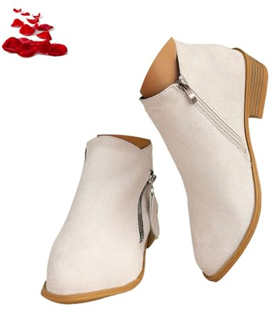 ZPLMIDE Stivaletti da donna in camoscio con tacco grosso, con cerniera laterale, alla moda, retrò, a punta, tacco basso, comodi stivali da lavoro
