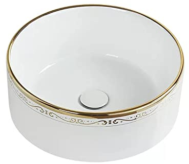 XDAWQP Lavabo de Salle de Bain Rond avec bonde escamotable, lavabo en céramique Blanche en Porcelaine sur comptoir, Vasque pour Salle de Bain d'hôtel, Meuble-lavabo，S