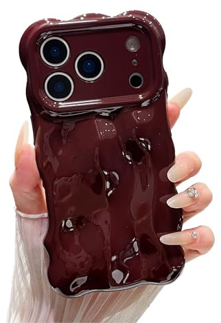 XIZYO Solid Color Wavy Bubble Case for iPhone 17 Pro Max, Wine Red | Cute Curly Wave Frame, Aesthetic Curvy Design, Full Camera Protection, Soft TPU Silicone,Shockproof Anti-Yellow,Girly Style