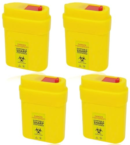4 Pcs Sharps Bin Small, 0.21L Portable Travel Sharps Bin Mini Compact Square Leakproof Compact Disposal Box, Placing Box Ideal For Travel Work And Daily Personal Use
