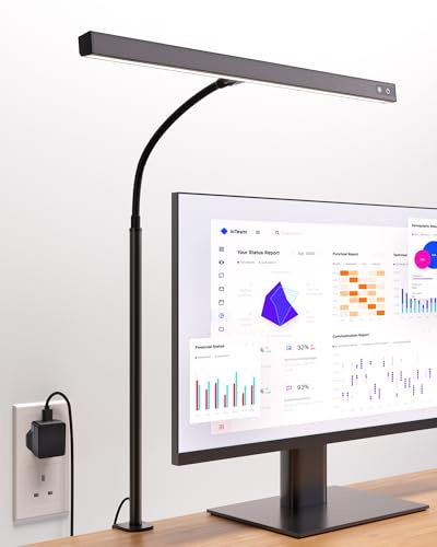 RIXGLEAM LED Desk Lamp with Clamp, Eye Caring LED Desk Light, Monitor Light Bar Flexible Arm with USB Charger, Desk Lamps for Home Office Accessories, Study, Crafts & Drawing(Black)