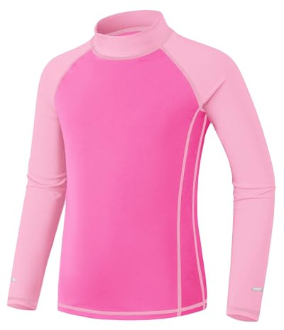 Kids Long Sleeve Rash Vest - UPF 50+ Sun Protection Boys Swim Top UV Shirts Quick Dry Girls Rash Guard with Safety Reflective Stripes Age 5-15