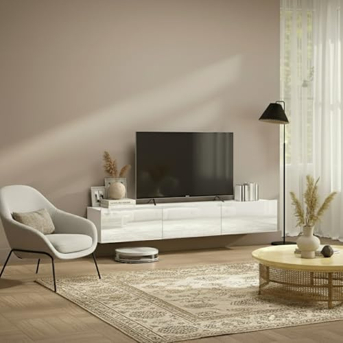DecHome - Mobile TV Sospeso Moderno 3 Ante Dimensioni 180x31,5x29,8 cm Colore Bianco Lucido