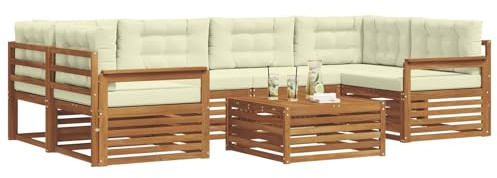 vidaXL Outdoor-Sofagarnitur mit Kissen 8 pcs Natur und Creme, Gartenmöbel, modernes Outdoor-Sofa, strapazierfähiges Set, Terrassen-Lounge und Sitzgruppe