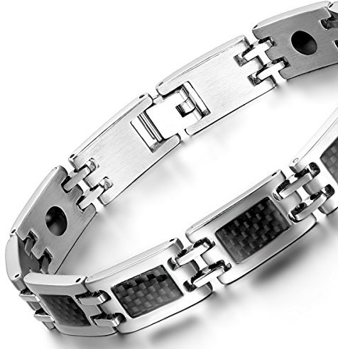 OIDEA Bracelet Magnétique Homme en Acier Inoxydable: Gourmette Aimanté Pour Homme avec Incrustations de Fibre de Carbone Noire-Idéal pour la Saint-Valentin,la Fête des Pères Avec un Joli Sac Cadeau