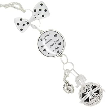 Bola argent plaqué personnalisable avec cabochon personnalisable mon papa ma maman et moi idée cadeau baby shower future maman