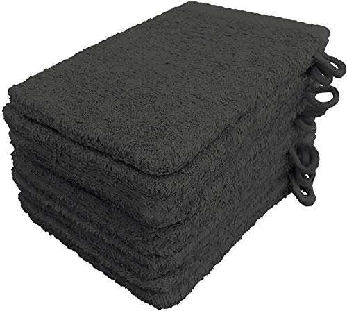 Lanudo Pure Line Waschlappen Waschhandschuh, 10er Set, Reine Frottier Baumwolle, 21 x 15 cm, Farbe Dunkelgrau