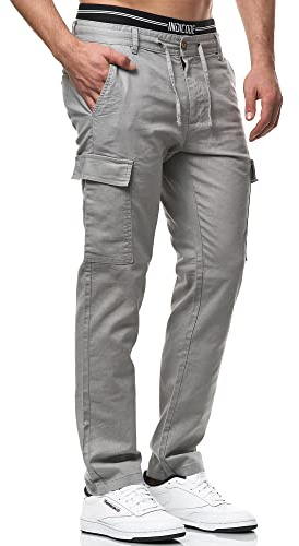 Indicode Herren Leonardo Cargohose aus Leinen & Baumwolle Atmungsaktiv | Atmungsaktive Funktionshose für Büro und Alltag, Herrenhose, Stoffhose, Arbeitshose, Outdoorhose, Freizeithose für Männer