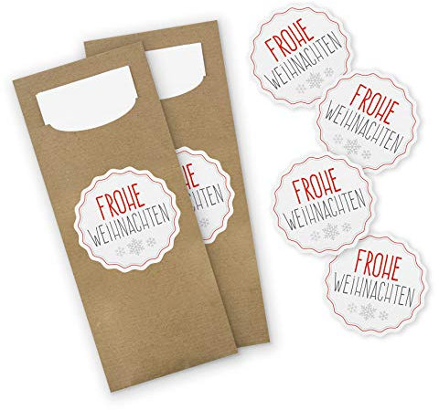 itenga 24x Bestecktasche braun + Aufkleber Frohe Weihnachten Tischdeko für Weihnachten