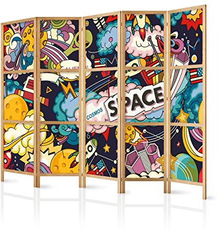decomonkey Paravent Raumteiler Innen Modern 225x171 cm 5 Teilig Room Divider Wall Raumteiler Stehend Trennwand Sichtschutz Spanische Wand Sichtschutzwand Wohnzimmer Holz Design Bunt
