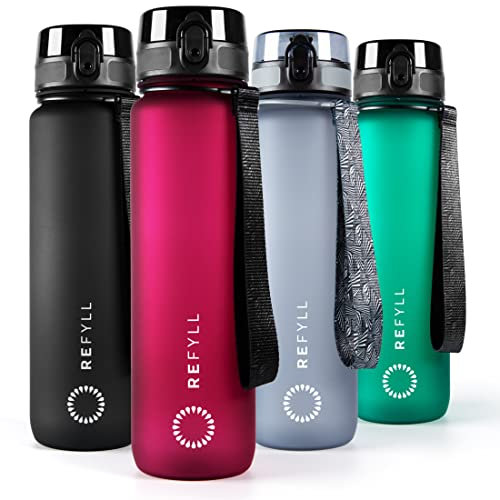 REFYLL Sport Trinkflasche mit Früchtebehälter I 'powerFYLL' Wasserflasche für deinen Lifestyle I BPA freie Sportflasche aus Tritan für Sport, Uni, Schule, Büro und Fitness (Fuchsia, 1l)