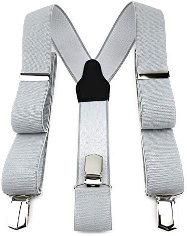 TigerTie Unisex Hosenträger in Y-Form mit 3 extra starken Clips - Farbe in hellgrau einfarbig Uni - hochwertige Verarbeitung - Breite 35 mm