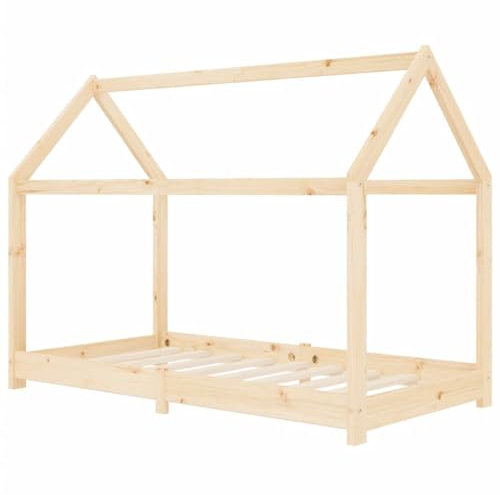 vidaXL Kiefernholz Massiv Kinderbett Hausbett Bettenhaus Spielbett Kinder Bett Kinderhaus Holzbett Bettgestell Lattenrost 70x140cm
