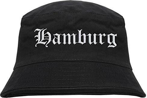 HB_Druck Hamburg Fischerhut - Bucket Hat - Bestickt - Anglerhut Hut Schwarz L/XL