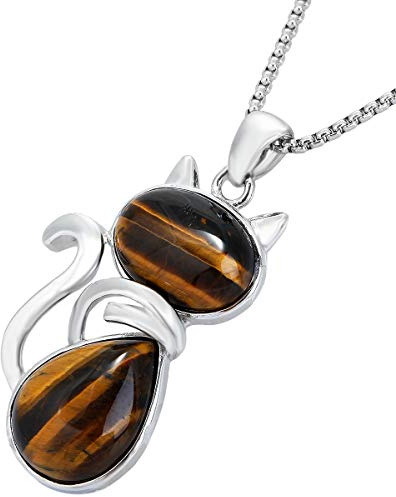 mookaitedecor Femme Collier Pierre Pendentif Chat Cristal Alliage Bijoux Fantaisie Plaqué Argenté avec Chaîne