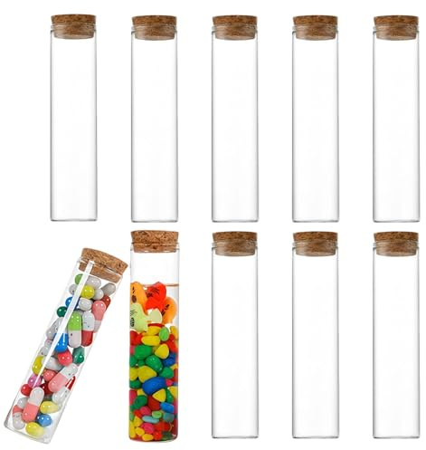 10 pièces 60 ML vides flacons de Tubes à essai en Verre borosilicaté Transparent Flacon de réactif avec Bouchons en liège pour Aliments cosmétique des Bonbons thé Poudre Distributeur de Liquide
