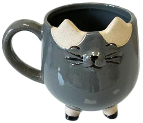 Petit Cache Pot Chat Gris en Forme de Tasse 12 cm
