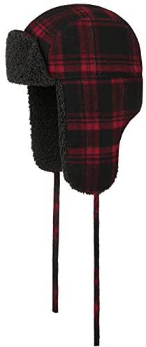 Stetson Country Check Lapeer Fliegermütze Pilotenmütze Chapka Trappermütze Damen/Herren - mit Ohrenklappen, Futter, Kinnband, Kinnband Winter Herbst-Winter - L (58-59 cm) schwarz-rot