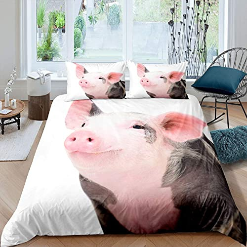 Homewish Pig Duvet Cover Cute Pig Bedding Set Double Size Zoo Quilt Cover Happy Farm Animal Comforter Cover with Zipper Closure for Kids Boys Girls Teens 1 Duvet Cover with 2 Pillow Cases