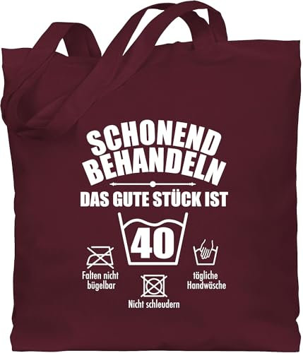 Baumwolltasche - 40. Geburtstag - Schonend behandeln das gute Stück ist vierzig - weiß - Unisize - Bordeauxrot - geschenke zum geschenk 40 jahre 40er zehnunddreissig beutel stoffbeutel 1985