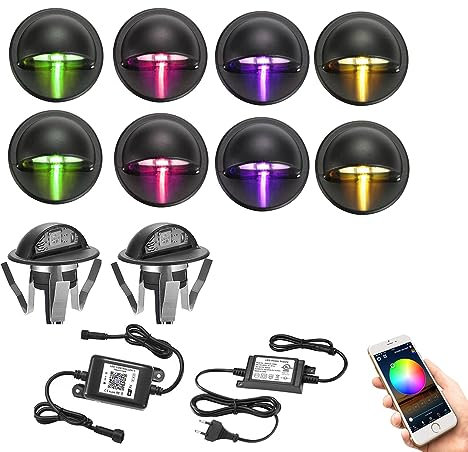 GEYUEYA Home Bodenstrahler außen Schwarzes 10er Set, RGB WIFI DC12V Ø35mm IP65 Wasserdicht, Bodeneinbaustrahler Aussen