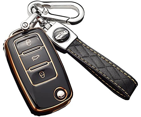 ontto Kompatibel mit VW Flip Schlüsselanhänger Cover mit Schlüsselanhänger Weiche TPU Schlüsselschutz für Jetta GTI Passat Golf Schwarz