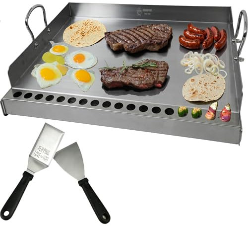 Plancha antiadherente para parrilla de gas, parrilla de acero inoxidable para parrillas de gas y carbón al aire libre, 24 x 16 pulgadas, revestimiento antiadherente de inserción plana para parrilla