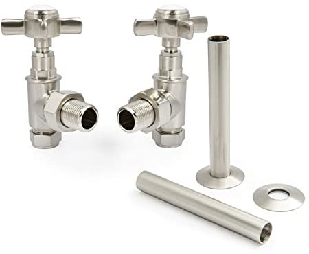 Hot Flow | Bayou Cross-Head Traditional Manual Radiator Valves (Pair) (Satin Nickel with Sleeve)