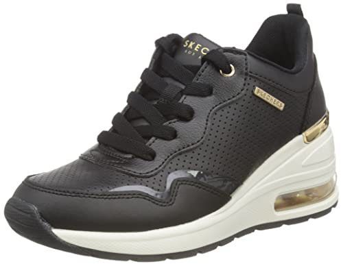 Skechers Femme Million Hotter Air Basket, Black Duraleather/Leather Trim, 39.5 EU