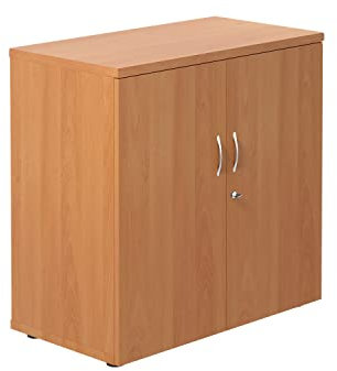 Office Hippo Heavy Duty Office Cupboard, Robust Office Furniture, Office Storage with Adjustable Feet, Versatile Lockable Cupboard, Office Storage With 1 Durable Adjustable Shelf - Beech
