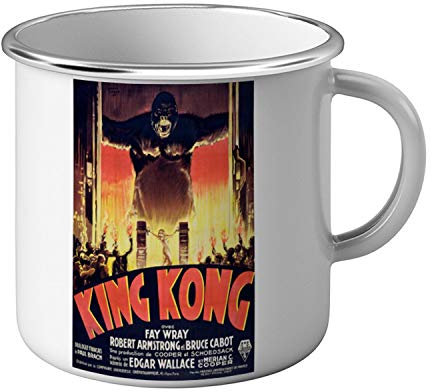 Kaffeebecher, emailliert, Metall, King Kong, Retro, Filmposter, Retro, Kino, altes Design