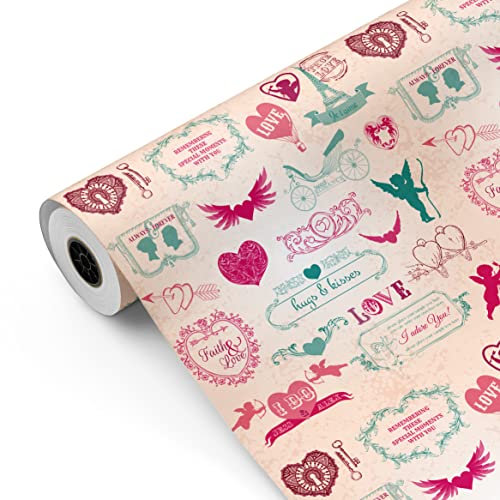 Rouleau de papier cadeau, grand rouleau 62 cm x 100 m • AMOR Vintage • Idéal pour : Boutiques Entreprises Emballages cadeaux Anniversaires Baby Showers Mariages Décoration [FP Fiesta Paper]