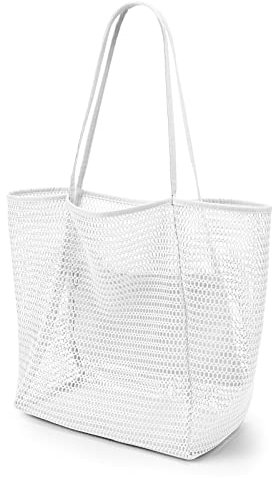 KALIDI Mesh Tote Bag,23L Beach Bag Extra Large Tote Bags for Women with Zip Pocket Shoulder Bag Summer Beach Bags Reusable Shopping Bag for Picnic Holiday Travel Grocery