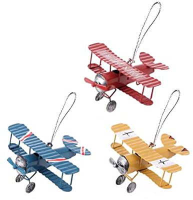 ARFUKA Retro Iron Aircraft Handicraft Vintage Airplanel Ornament Mini Air Plane Model for Room Hanging Decor Pack of 3