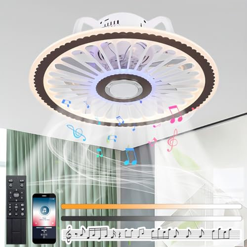 TRUYOK LED Deckenventilator mit Lampe Moderne Invisible Deckenventilator mit Beleuchtung & Bluetooth Lautsprecher Dimmbar Ventilator Deckenlampe mit Fernbedienung Leise Schlafzimmer Lüfterleuchte