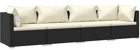 vidaXL Garten Lounge Set, Gartenmöbel Set mit Kissen, Sofa Garnitur für Garten Terrasse, Sitzgruppe Rattanmöbel, 4-TLG. Poly Rattan Schwarz