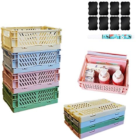NCRGB Klappbox,Klappkiste Aufbewahrungskorb,Klappboxen Faltbar Stabil,Klein&Groß Aufbewahrungsbox Aufbewahrungskorb für Küche Schlafzimmer Büro (4 MIX, 25×16.5×10 cm)