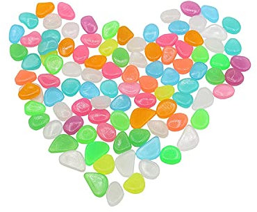 MacroHu 100 Stück Kieselsteine leuchten im Dunkeln Bunt Leuchtsteine Fluoreszierend Pebble Steine Nachtleuchtende Steine Garten Dekorative Steine Leuchtende Steine Garten Aquarium Steine Leuchtkiesel