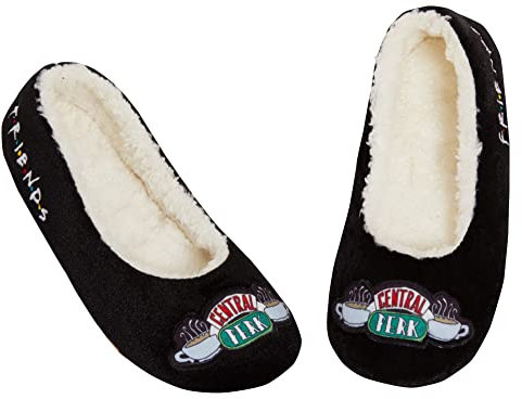 FRIENDS Slippers for Women Girls Teens Central Perk Slip On Ballet Pump Slipper Socks Black Size 8 UK