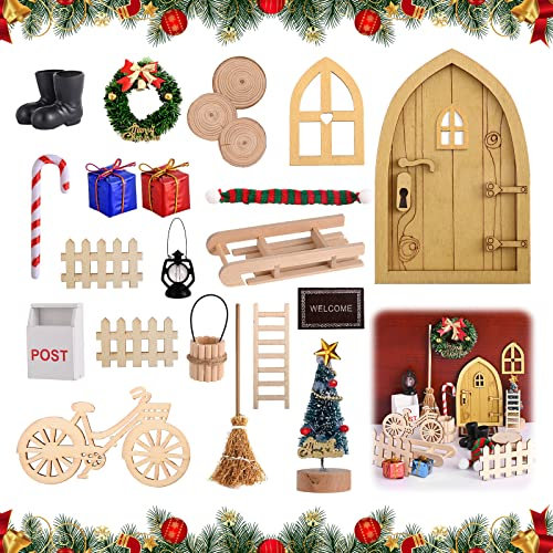 Abnaok 23pcs Wichteltür Komplettset, Miniatur Wichtel Zubehör Wichteltür Set, Weihnachtswichtel Tür Wichtelhaus