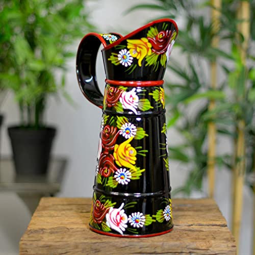 Small Hand Painted Narrow Boat Style Jug/Planter - Canal Art Design - Black Finish