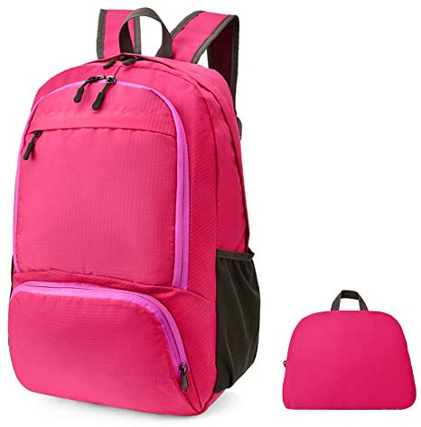 HYCOPROT Zaino Pieghevole Ultraleggero 35L, Zaino da Trekking Impermeabile Piccolo Zaini Ripiegabile, Zaino da Viaggio per Donne Uomini Campeggio Escursionismo All'Aperto (Rosa-1)