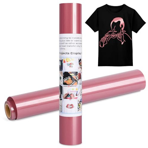 IModeur Metallic Rose Gold Iron on Vinyl Roll - 30.5 x 305 cm Heat Transfer Vinyl for Cricut Maker, HTV Vinyl Roll for Shirts, Clothes, Hats, Pants, Other Fabrics