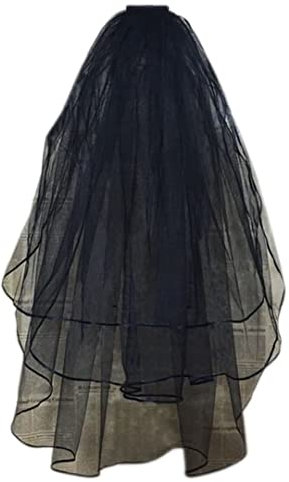 Miskon Halloween Cosplay Kostüm Schleier Damen Tüll Kurz Brautschleier Hochzeit Zubehör, #1 Schwarz - 3 Schichten, Einheitsgröße