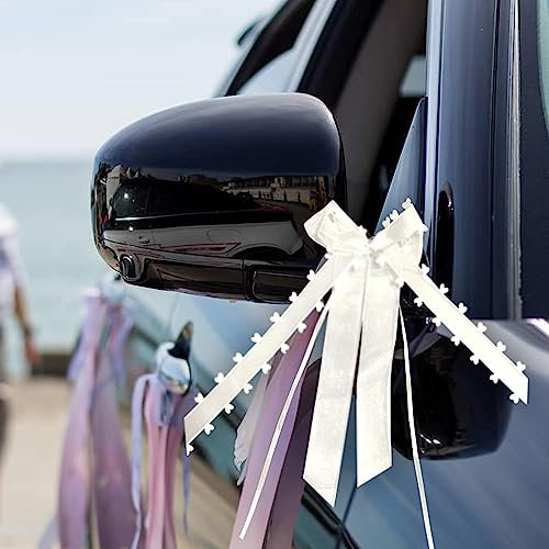 ZCXG Autoschleifen Hochzeit, 50 Stück Weiß Mit Herzen Schleifen Auto,Autoschmuck für Hochzeit,Weihnachtsschleifen Hochzeitsdeko, Hochzeitsschleifen für Hochzeit Party Geburtstag Geschenverpackung